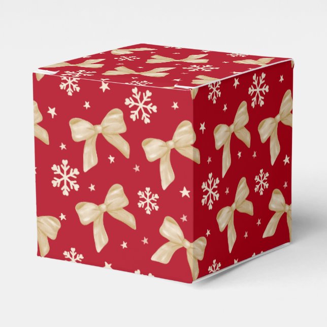 Red Party Favor Box with Gold Bow Pattern  Presentaskar (Framsidan Sidan)