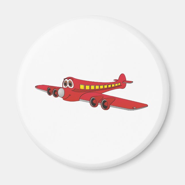 Red Passenger Jet Tecknad Magnet (Framsidan)