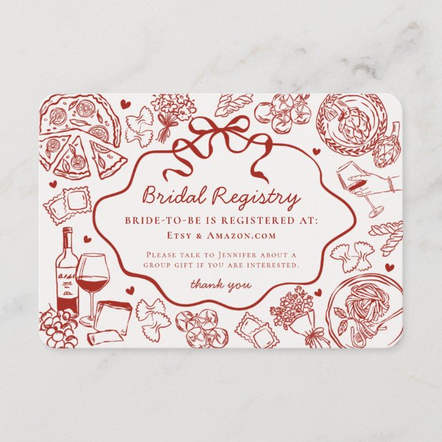Red Pasta Thats Amore Italian Bridal Registry Tilläggskort (Framsida)