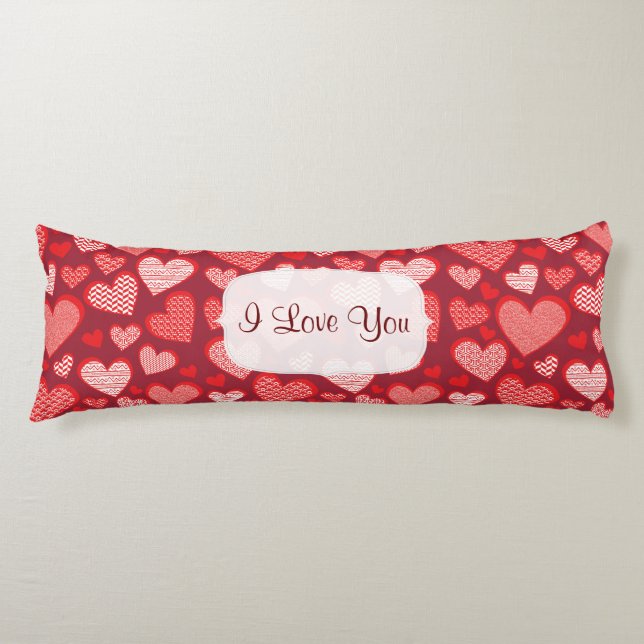 Red Patterned I kärlek du Hearts Kroppskudde (Framsidan)