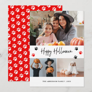 Red Paw Skriv ut Pet Photo Happy halloween Card Julkort