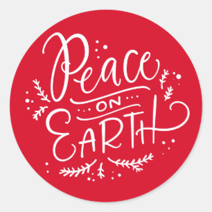 Red Peace on Earth Typography Helgdag Runt Klistermärke