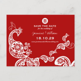 Red Peacock Dubbla Happity Chinese Spara datum Meddelande Vykort