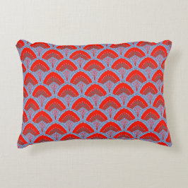 Red Peacock Feather Accent Pillow | One Owl Artist Prydnadskudde