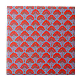 Red Peacock Feather Decorative Ceramic Tile Kakelplatta