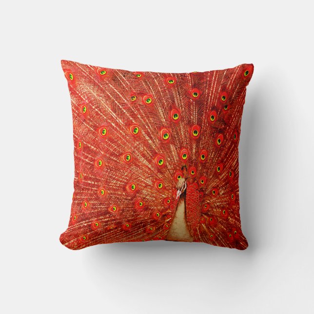 Red Peacock som visar sina röda fjädrar, Kudde (Framsida)