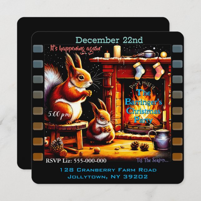Red Peanut Squirrel-familjen jul Party Inbjudningar (Fram/baksida)