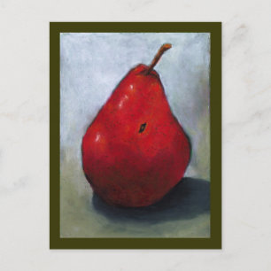RED PEAR: OIL PASTEL ART: FRUKT VYKORT
