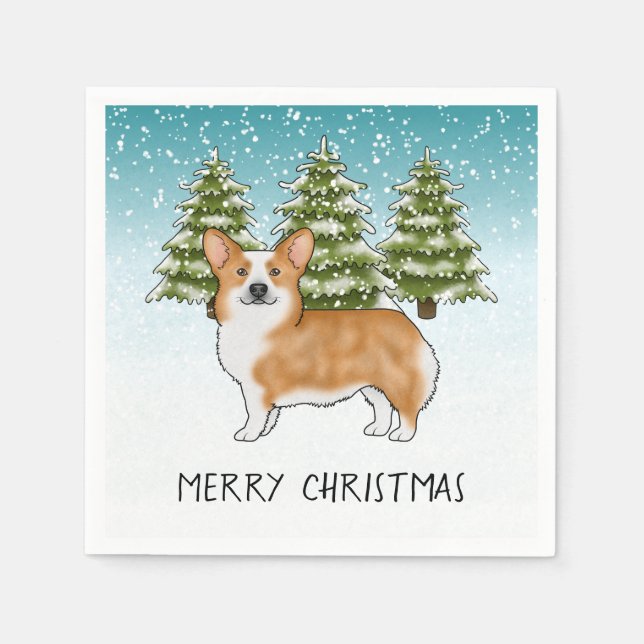 Red Pembroke Welsh Corgi Blue Winter jul Pappersservett (Framsidan)