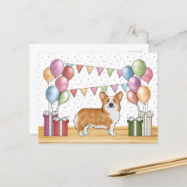 Red Pembroke Welsh Corgi Colorful Pastel Birthday Vykort
