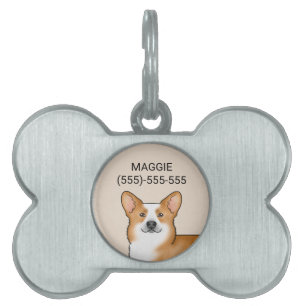 Red Pembroke Welsh Corgi Cute Hund Head Porträtt ID-bricka Husdjur