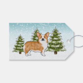 Red Pembroke Welsh Corgi Hund Blue Snowy jul Presentetikett