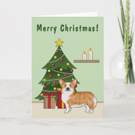 Red Pembroke Welsh Corgi Hund och Julgran Kort