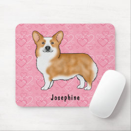 Red Pembroke Welsh Corgi på Rosa Hjärtar med Namn Musmatta