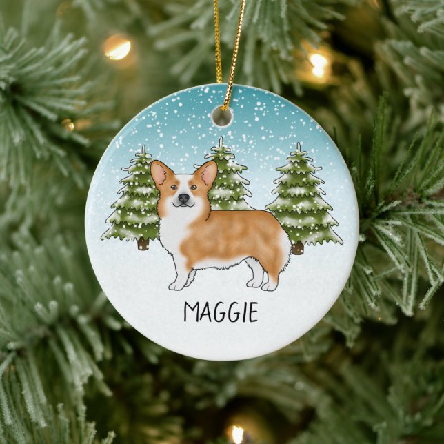 Red Pembroke Welsh Corgi Winter Forest jul jul Julgransprydnad Keramik (Träd)