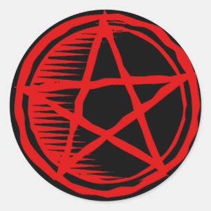Red Pentagram Runt Klistermärke