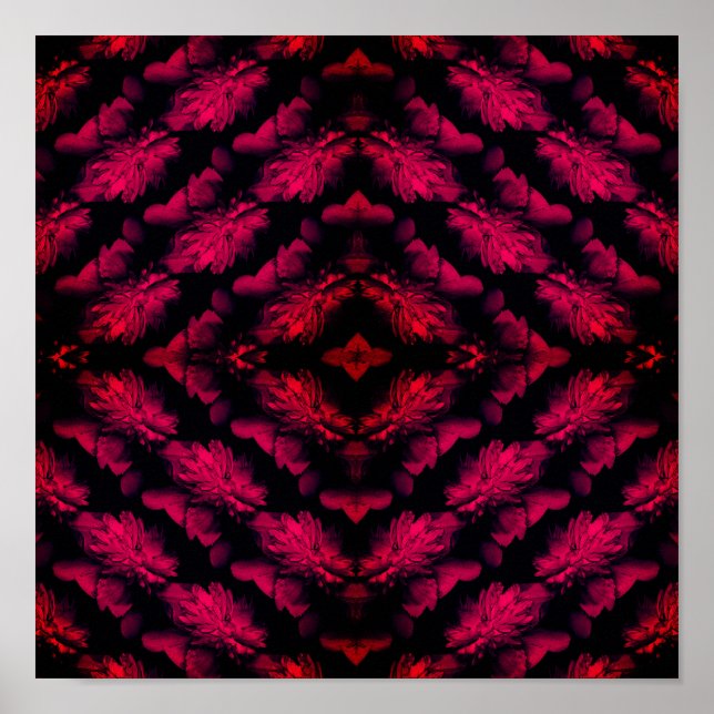 Red Peonies Abstrakt Blommigt Art Poster (Framsidan)