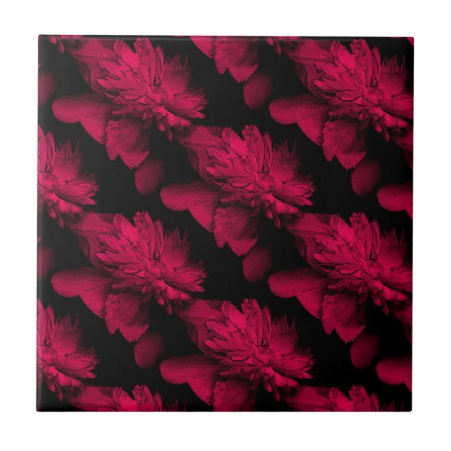 Red Peonies Blommigt Art Tile Kakelplatta (Framsidan)