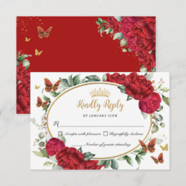 Red Peonies Blommigt Flowers Butterflies Quinceañe OSA Kort