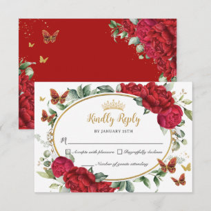 Red Peonies Blommigt Flowers Butterflies Quinceañe OSA Kort