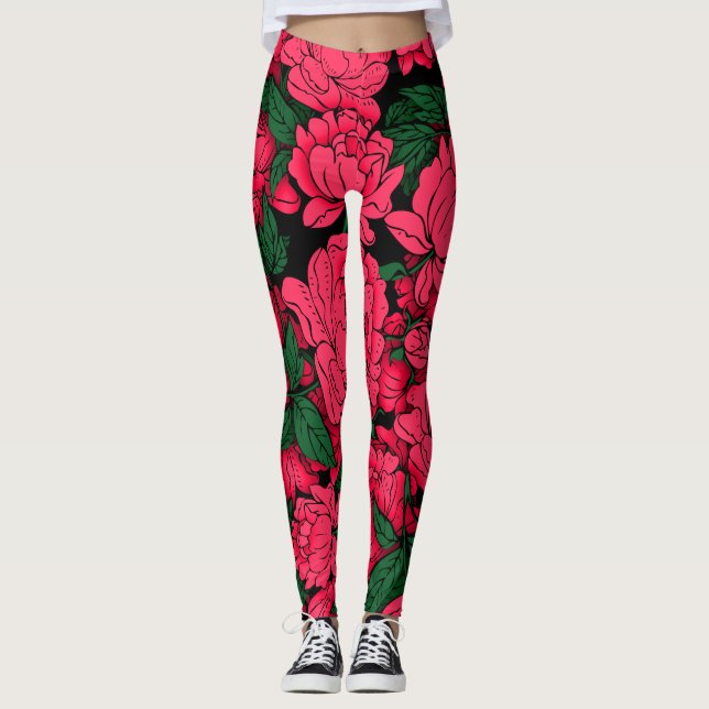 Red Peonies Leggings (Framsida)