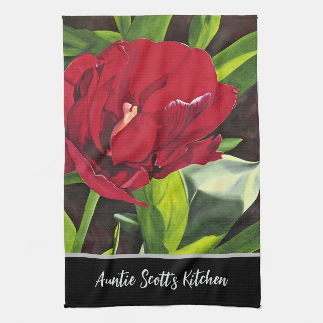 Red Peony Blommigt Kökshandduk (Vertikal)