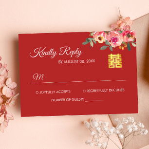 Red peony blommigt modern Chinese bröllop OSA Card