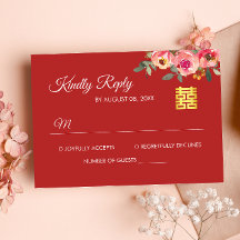 Red peony blommigt modern Chinese bröllop OSA Card