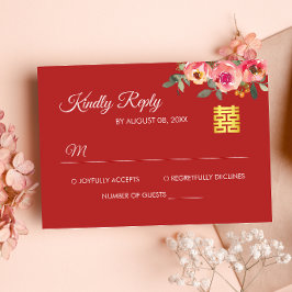 Red peony blommigt modern Chinese bröllop OSA Card Kort