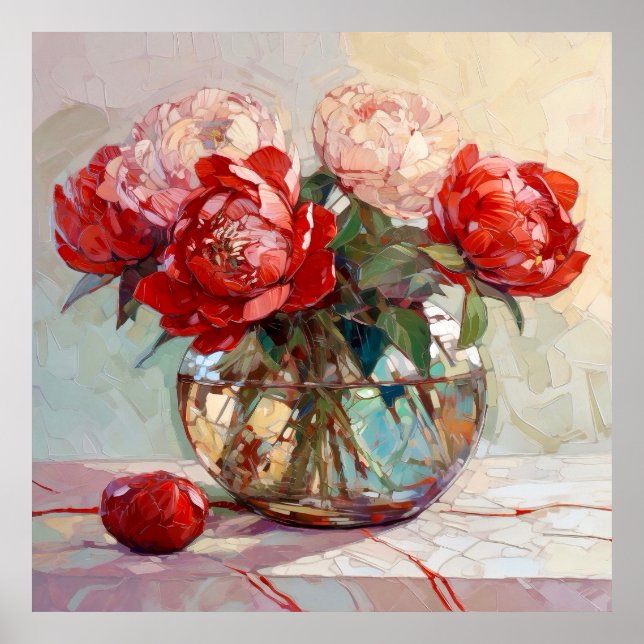 Red Peony Bouquet Painting Poster (Framsidan)