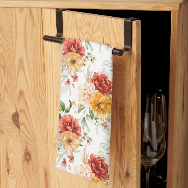 Red Peony Flower Bouquet Mönster Kökshandduk (Thirds Fold)