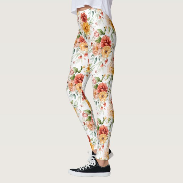 Red Peony Flower Bouquet Mönster Leggings (Vänster)