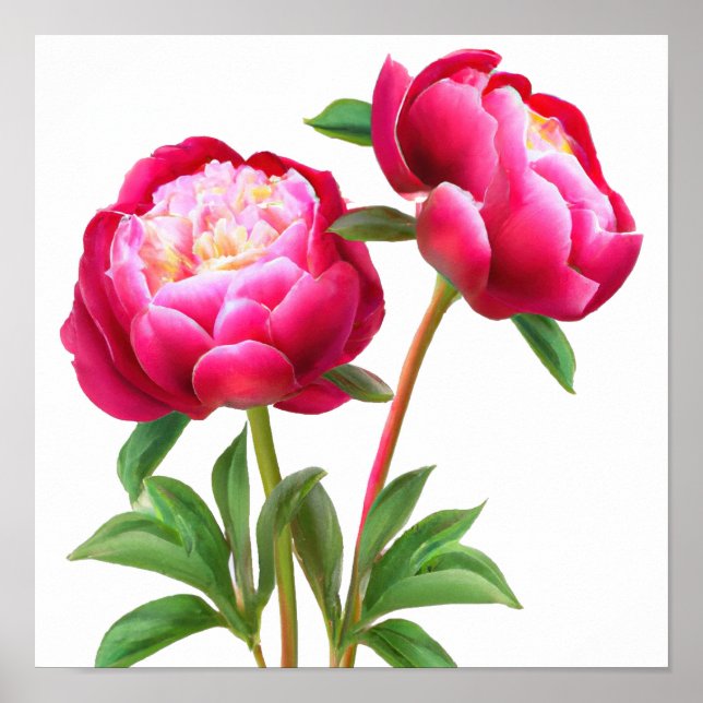 Red Peony Flowers Art Print Poster (Framsidan)