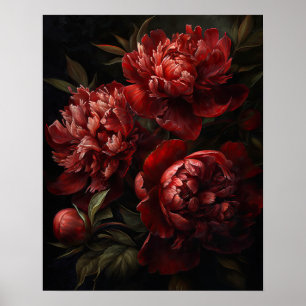 Red Peony Flowers Art Print Poster