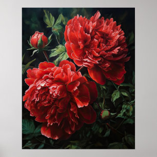 Red Peony Flowers Art Print Poster