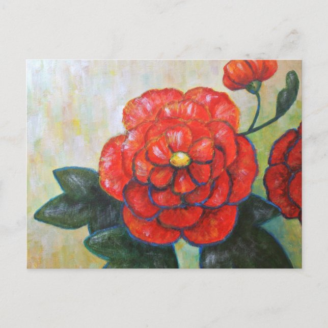 Red Peony Impressionist Fine Art Flower vycard Vykort (Framsida)