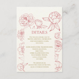 Red Peony Line Teckning bröllopsinbjudan, detaljer Tilläggskort