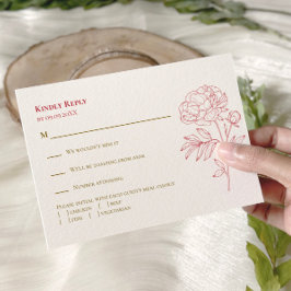 Red Peony Line Teckning bröllopsinbjudan, OSA Kort