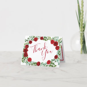 Red Peony och Ro Blommigt Bröllop Tack. Tack Kort