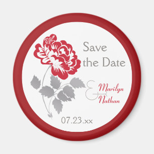 Red Peony på White WedFavor Magnet