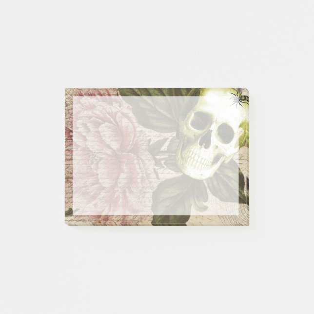 Red Peony Steampunk Skull Ephemera Post-it Block (Framsida)