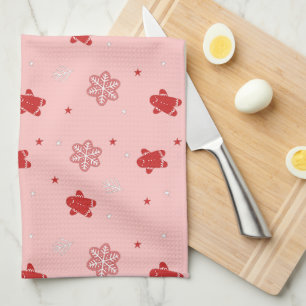 Red Pepparkaksgubbe Snöflingor jul Mönster Kökshandduk
