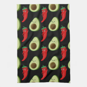 Red Pepper Diva Cute Grönt Avocado Tecknad Mönster Kökshandduk