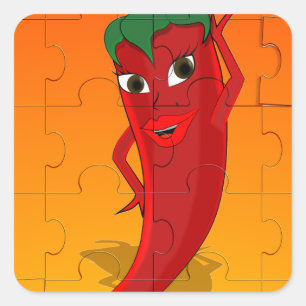 Red Pepper Diva Jigszle Puzzle Fyrkantigt Klistermärke