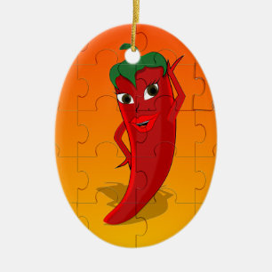Red Pepper Diva Jigszle Puzzle Julgransprydnad Keramik