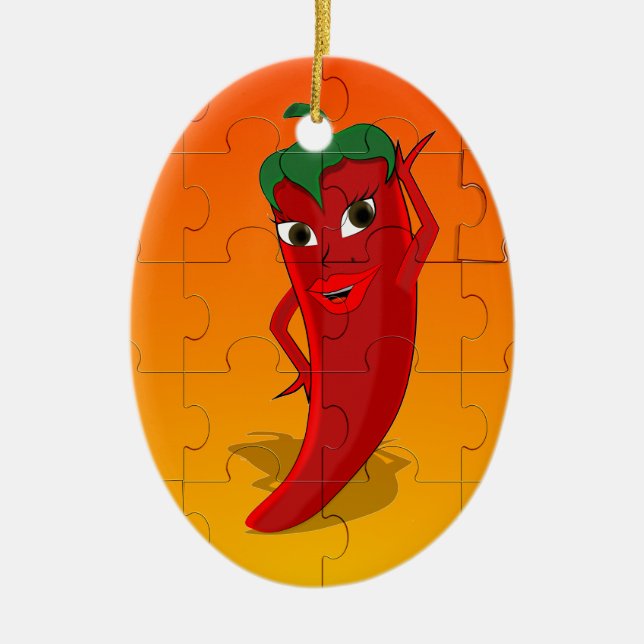 Red Pepper Diva Jigszle Puzzle Julgransprydnad Keramik (Framsidan)