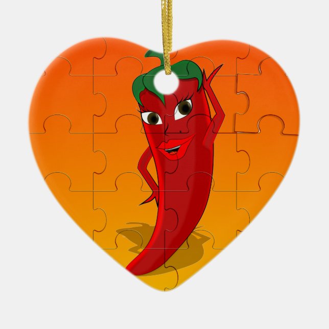 Red Pepper Diva Jigszle Puzzle Julgransprydnad Keramik (Framsidan)