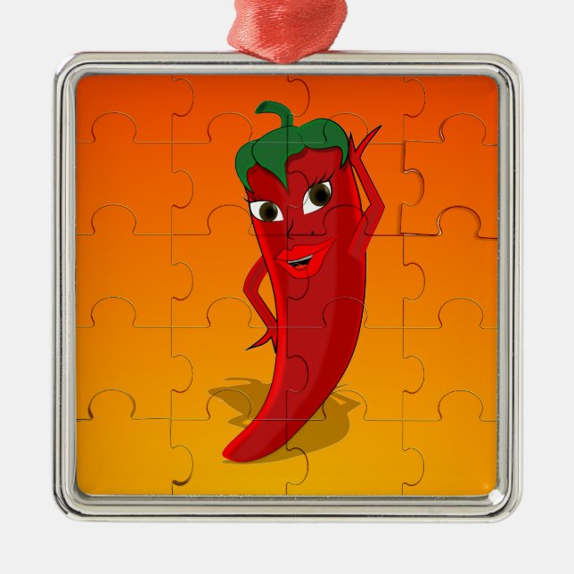 Red Pepper Diva Jigszle Puzzle Julgransprydnad Metall (Framsidan)
