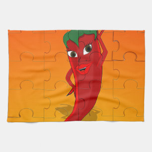Red Pepper Diva Jigszle Puzzle Kökshandduk