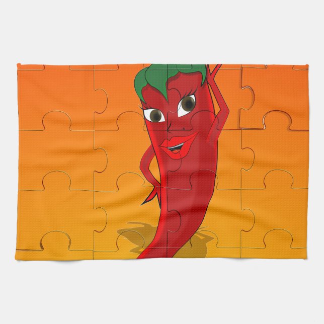 Red Pepper Diva Jigszle Puzzle Kökshandduk (Horisontell)